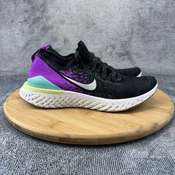 Nike Epic React Flyknit 2 Shoes Youth Size 5Y Black Purple Running Sneakers - Picture 1 of 9